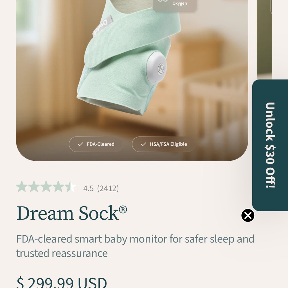 Owlet Dream Sock 3rd Generation Baby Monitor - Mint